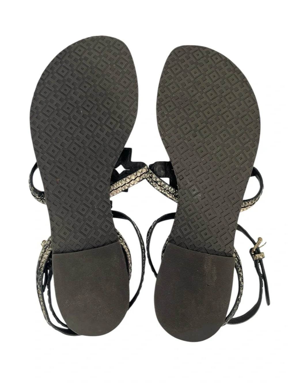 Tory Burch Phoebe Flat Thong Ankle Sandals size 7.5 in Brown Snake Print